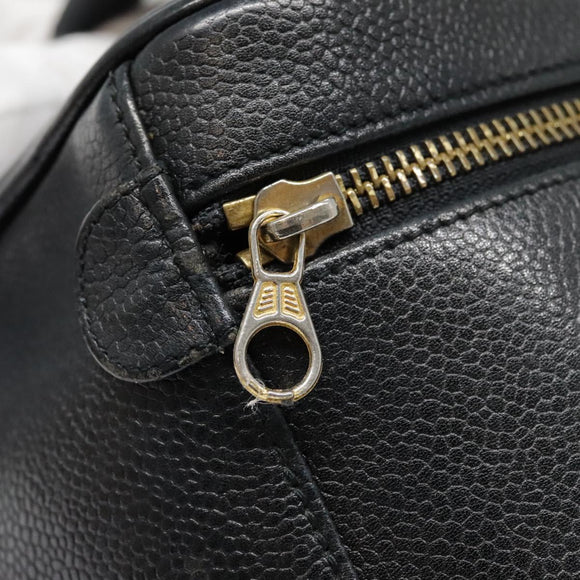 CHANEL COCO Mark vanity Pouch Calf Skin Black Gold CC Auth yk14976