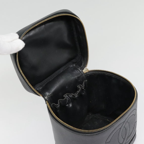 CHANEL COCO Mark vanity Pouch Calf Skin Black Gold CC Auth yk14976