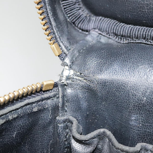 CHANEL COCO Mark vanity Pouch Calf Skin Black Gold CC Auth yk14976