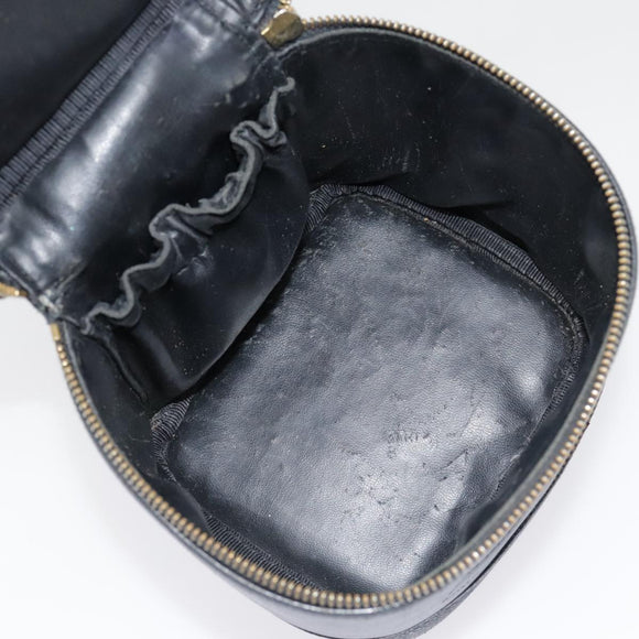 CHANEL COCO Mark vanity Pouch Calf Skin Black Gold CC Auth yk14976