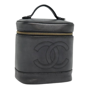 CHANEL COCO Mark vanity Pouch Calf Skin Black Gold CC Auth yk14976