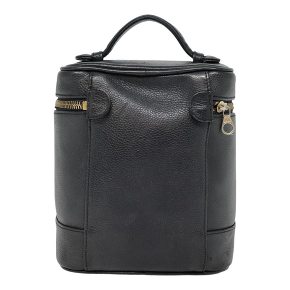 CHANEL COCO Mark vanity Pouch Calf Skin Black Gold CC Auth yk14976