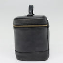 CHANEL COCO Mark vanity Pouch Calf Skin Black Gold CC Auth yk14976-3