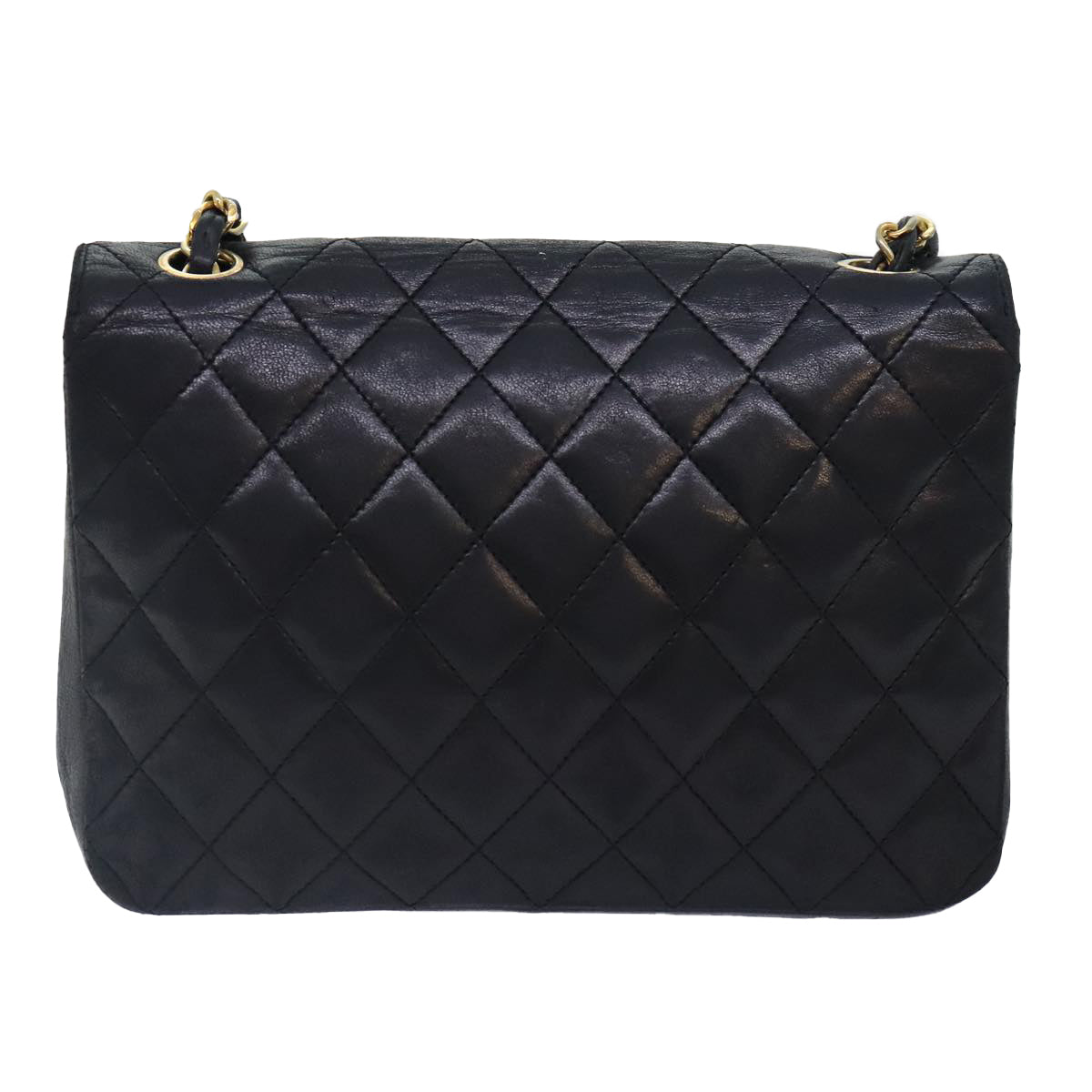 CHANEL Matelasse Turn Lock Chain Bag Lamb Skin Black Gold CC Auth yk14979