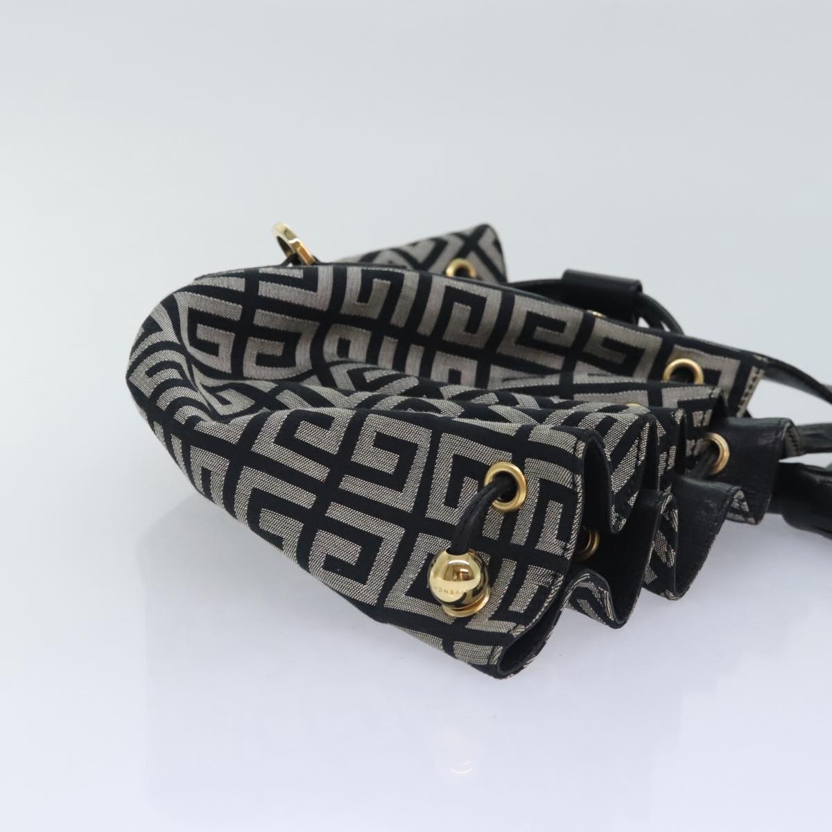 GIVENCHY Shoulder Bag Canvas Leather Black Gold Auth yk14985