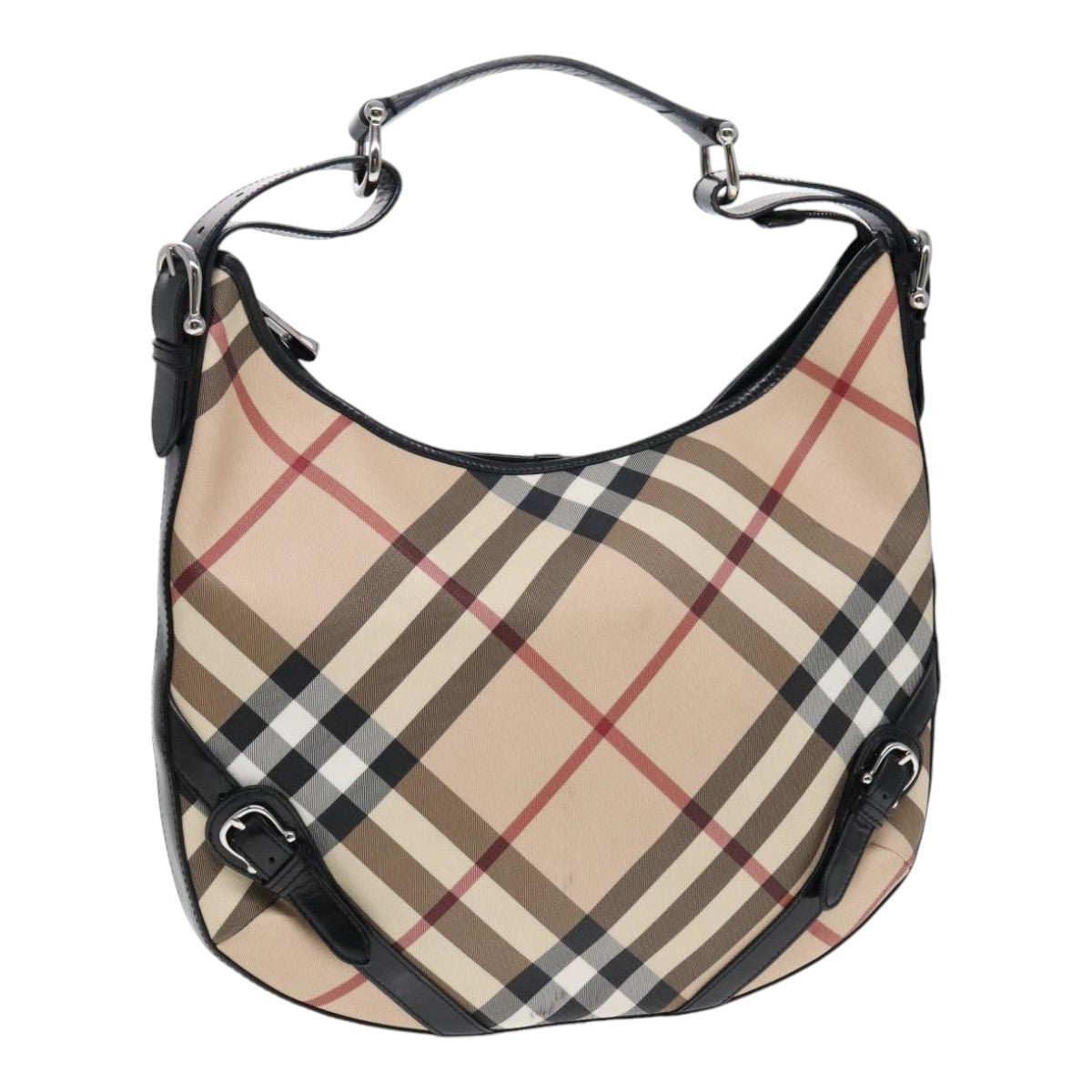 BURBERRY Nova Check Shoulder Bag PVC Beige Silver Auth yk14989