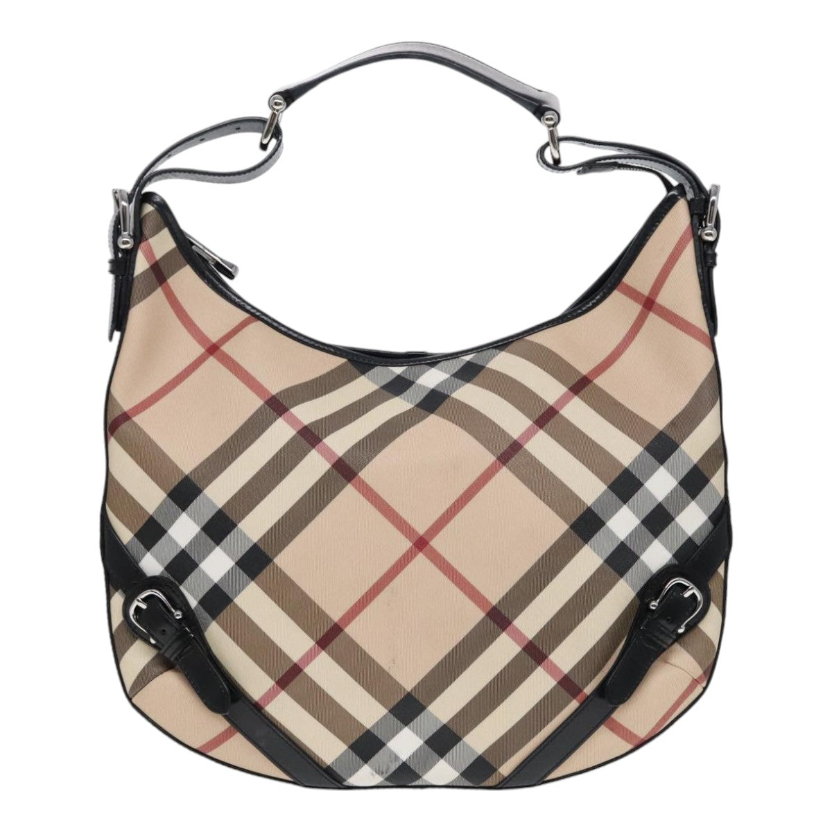 BURBERRY Nova Check Shoulder Bag PVC Beige Silver Auth yk14989 - 0