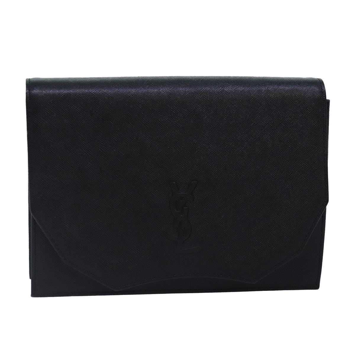 SAINT LAURENT Clutch Bag Leather Black Gold Auth yk14997