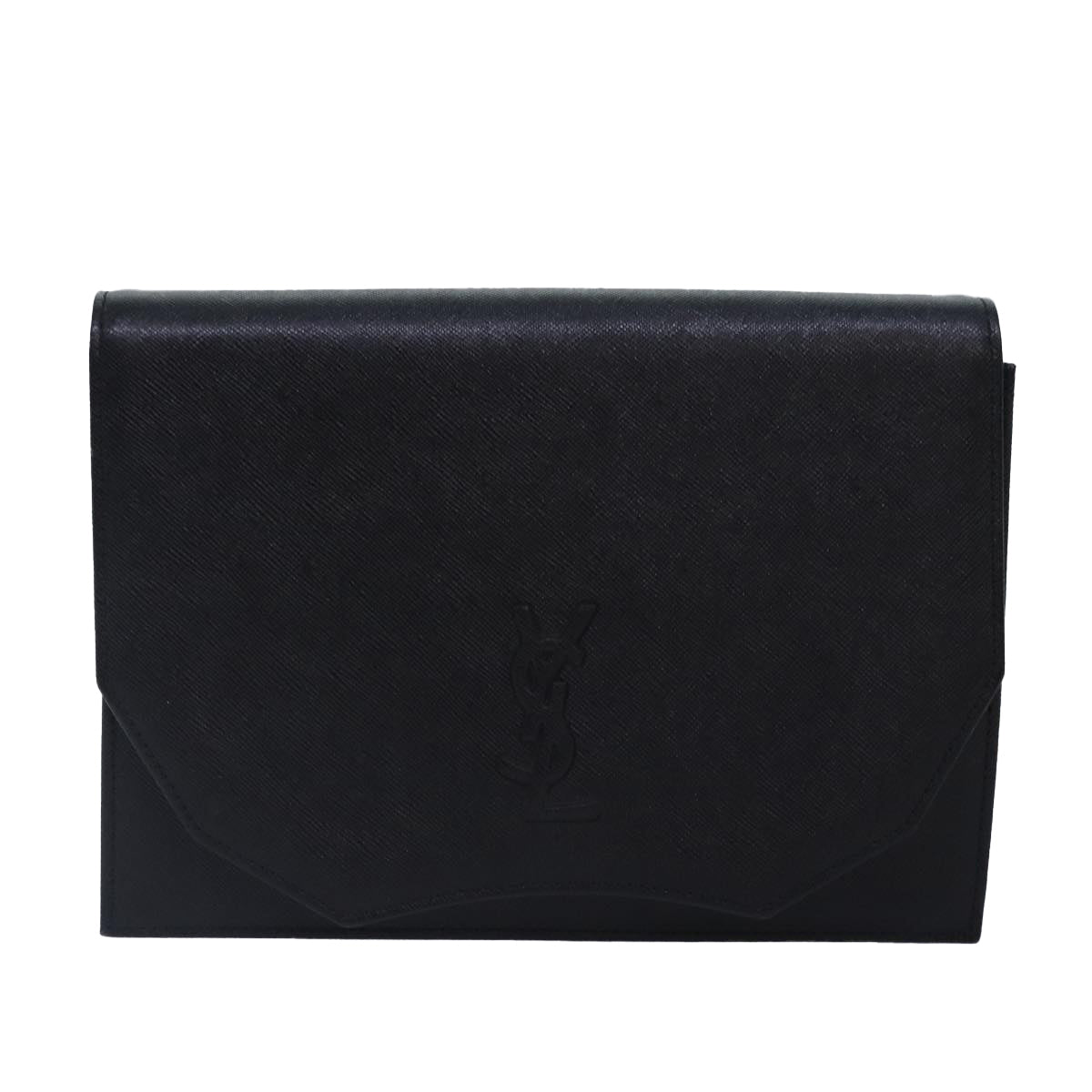 SAINT LAURENT Clutch Bag Leather Black Gold Auth yk14997