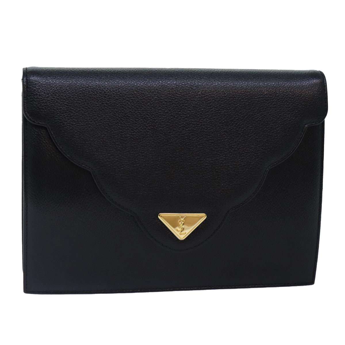 SAINT LAURENT Clutch Bag Leather Black Gold Auth yk15002