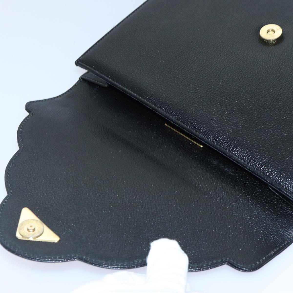 SAINT LAURENT Clutch Bag Leather Black Gold Auth yk15002