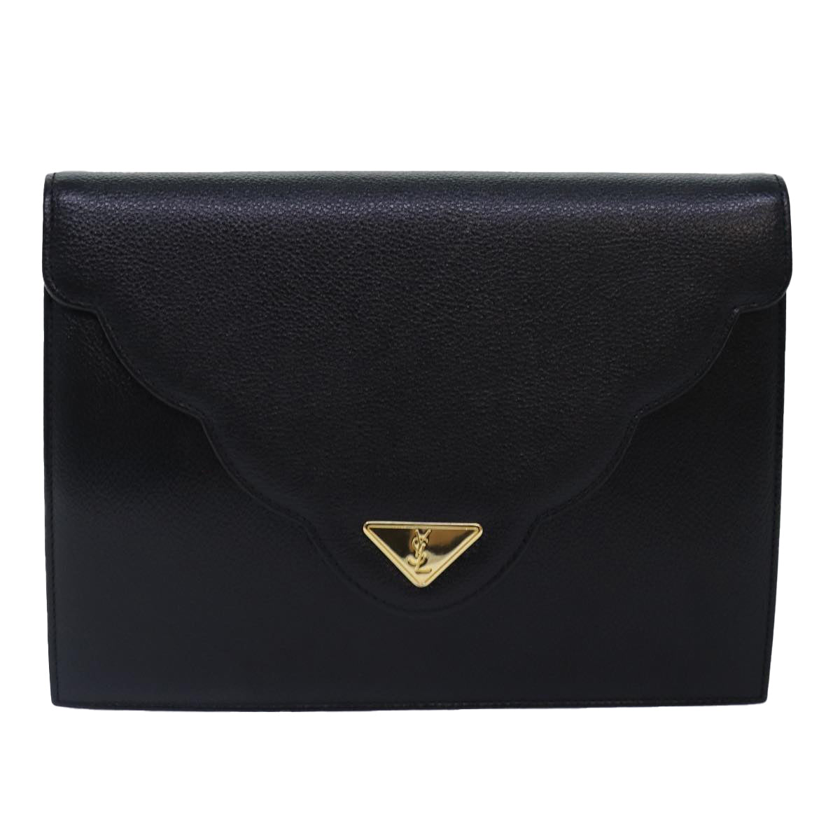 SAINT LAURENT Clutch Bag Leather Black Gold Auth yk15002 - 0