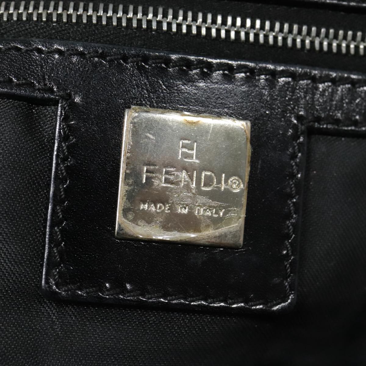 FENDI Zucca Canvas Tote Bag Silver Black Auth yk15009