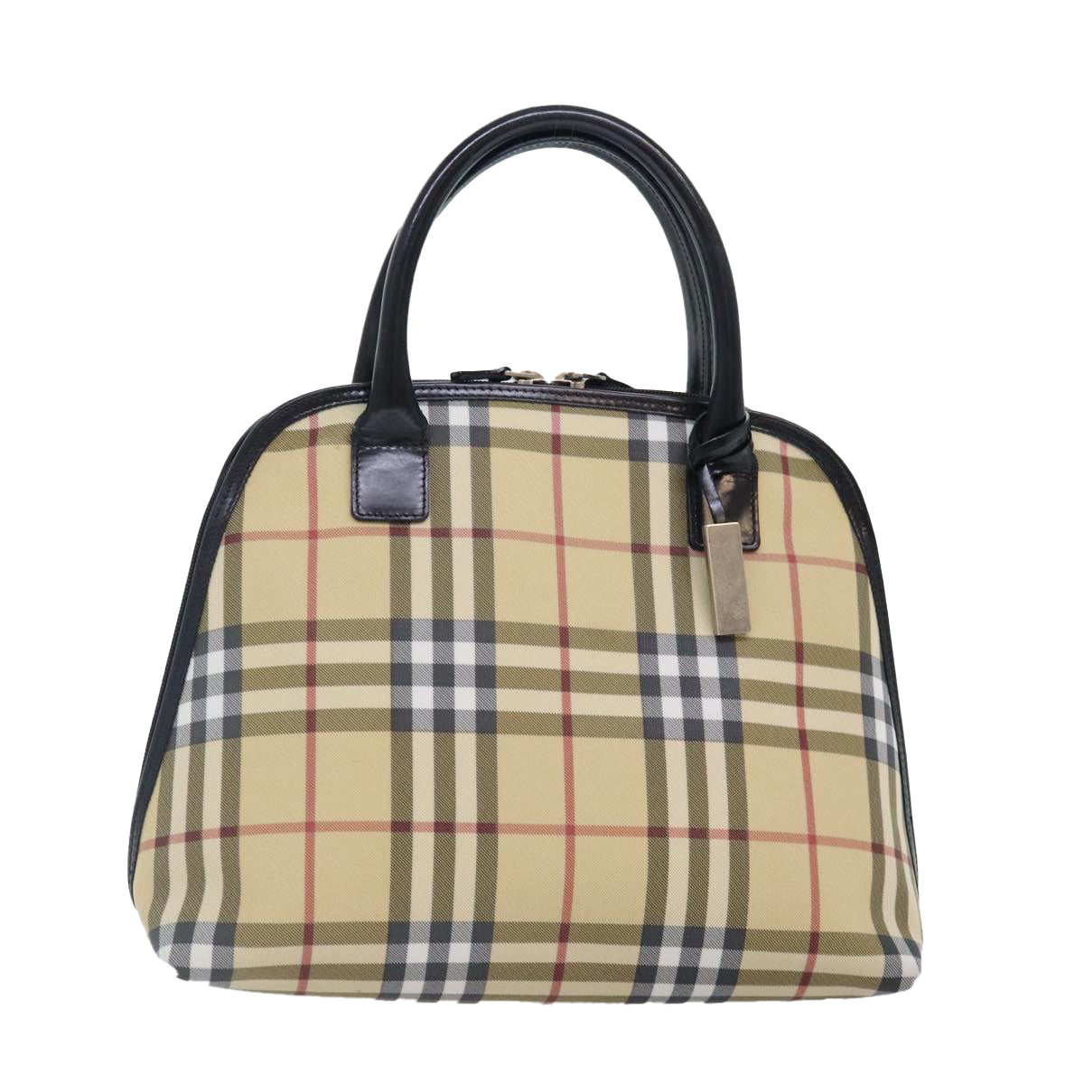 BURBERRY Nova Check Hand Bag PVC Beige Silver Auth yk15010