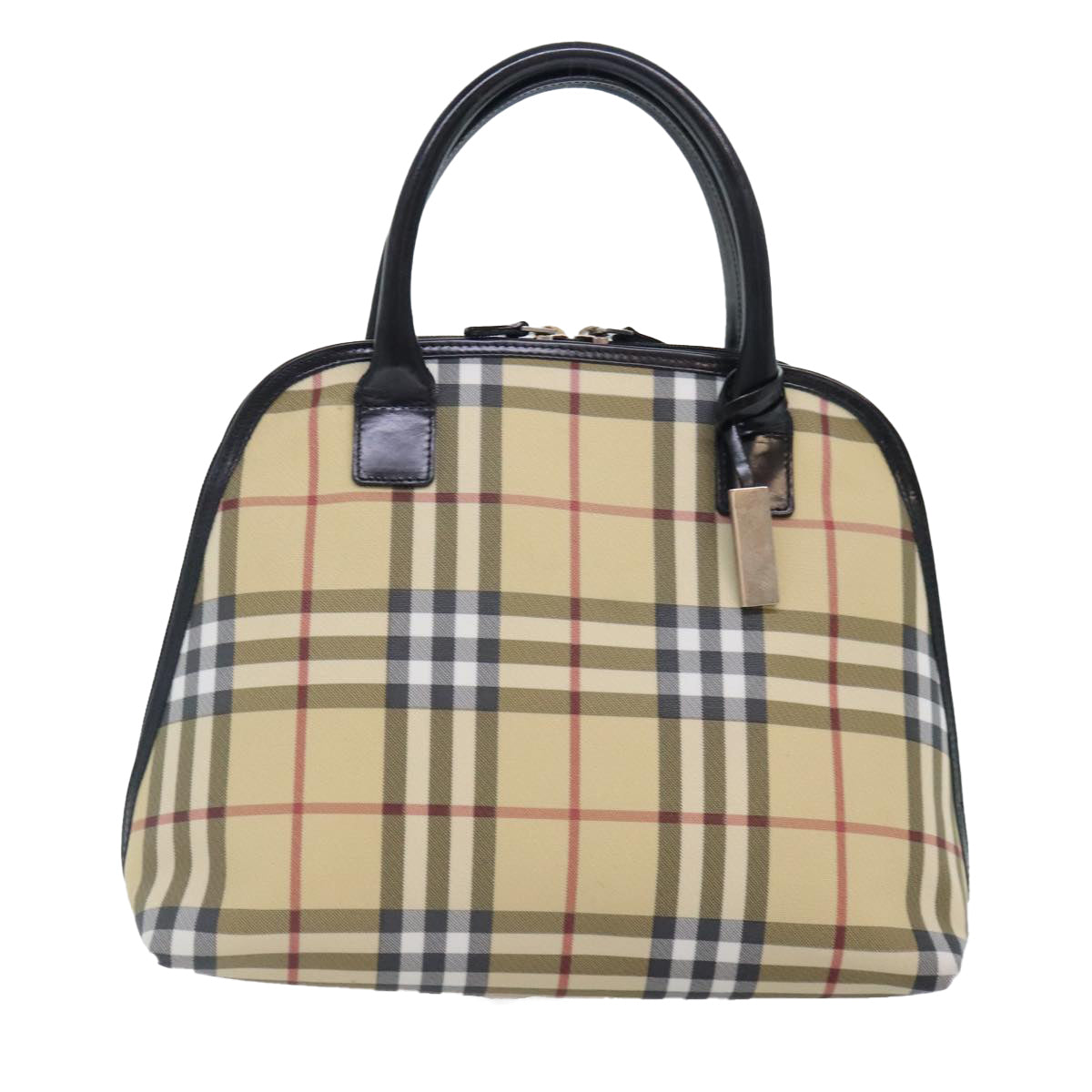 BURBERRY Nova Check Hand Bag PVC Beige Silver Auth yk15010