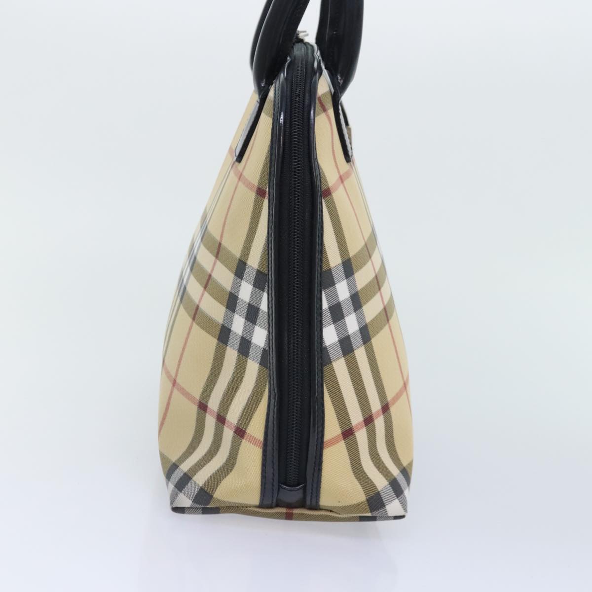 BURBERRY Nova Check Hand Bag PVC Beige Silver Auth yk15010