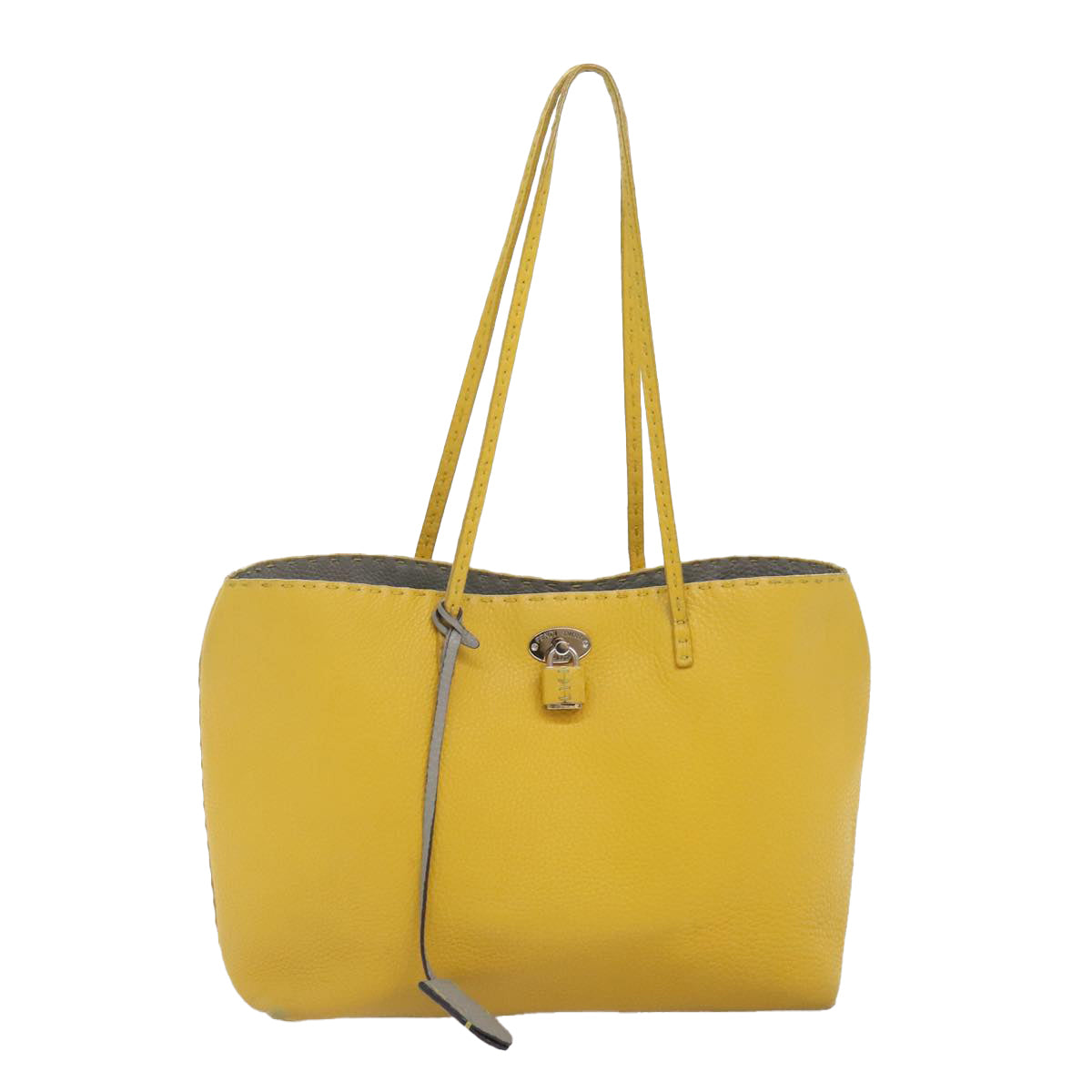 FENDI Celeria Tote Bag Leather Yellow Silver Auth yk15014