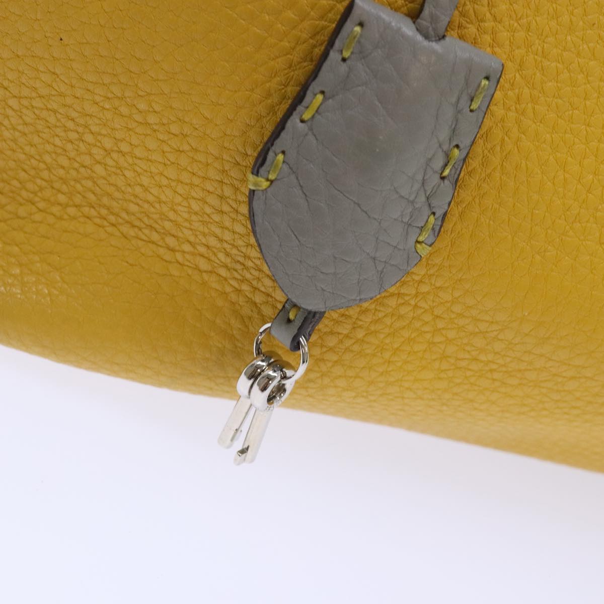 FENDI Celeria Tote Bag Leather Yellow Silver Auth yk15014