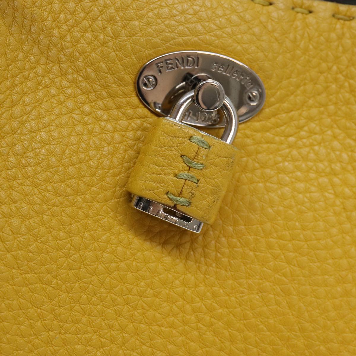 FENDI Celeria Tote Bag Leather Yellow Silver Auth yk15014