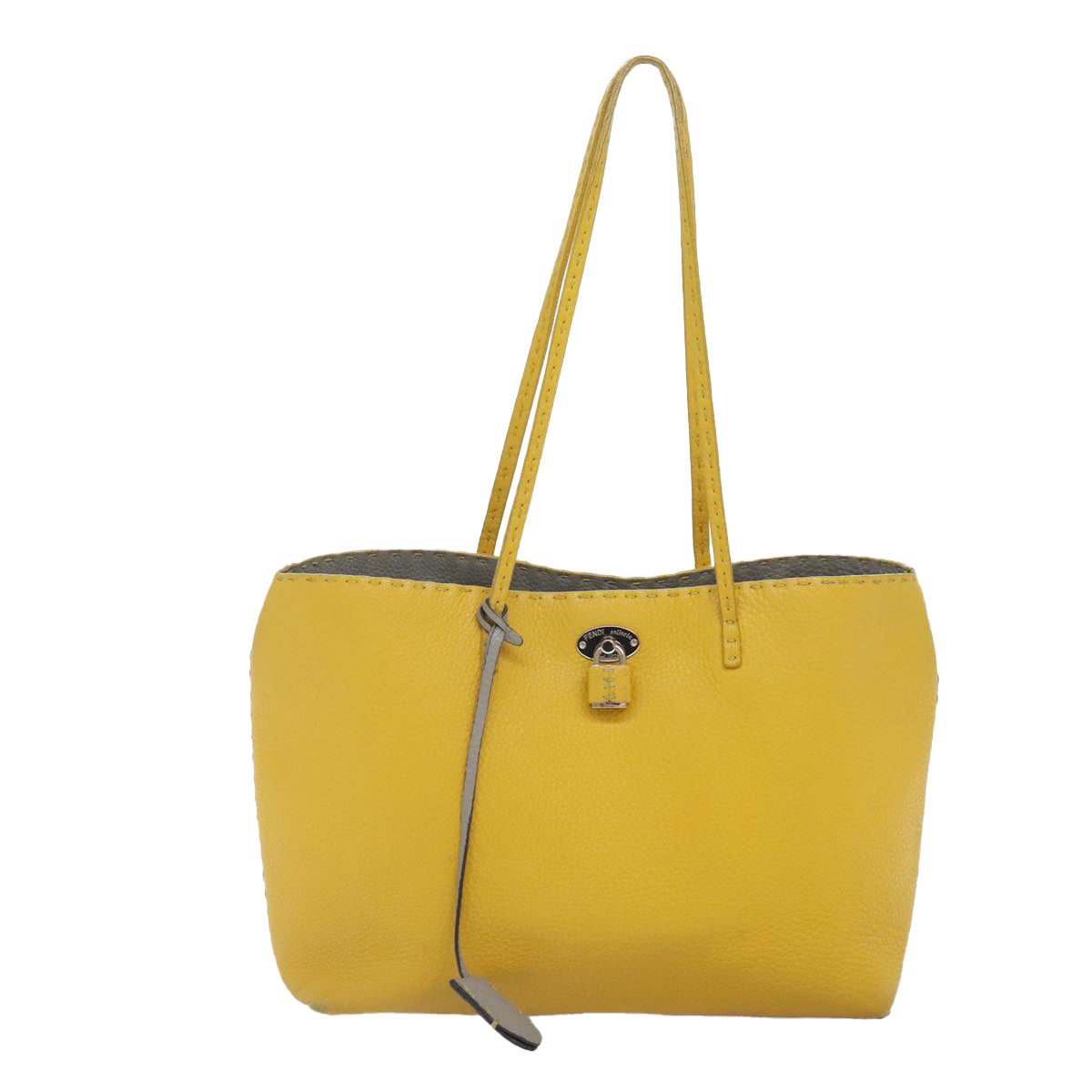 FENDI Celeria Tote Bag Leather Yellow Silver Auth yk15014