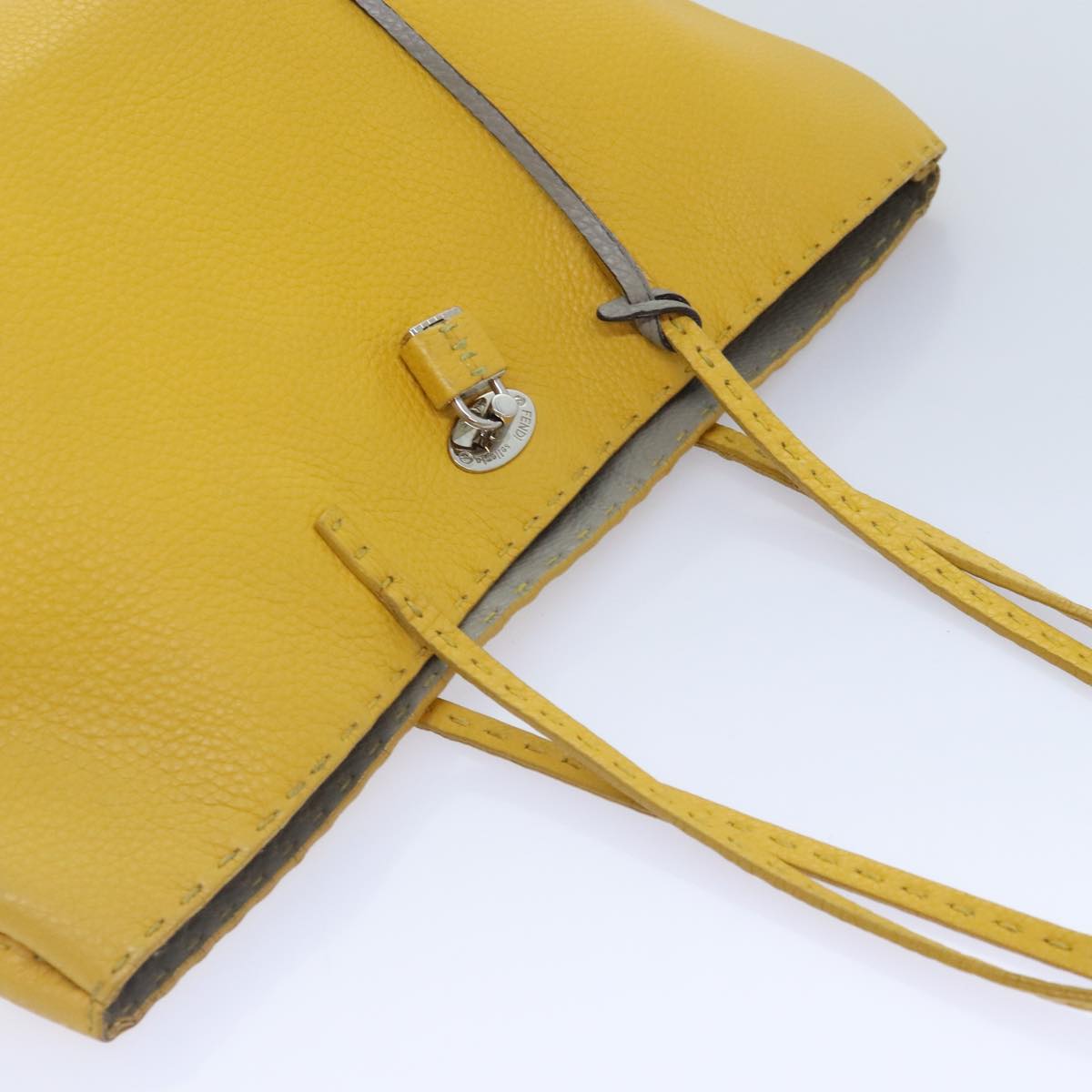 FENDI Celeria Tote Bag Leather Yellow Silver Auth yk15014