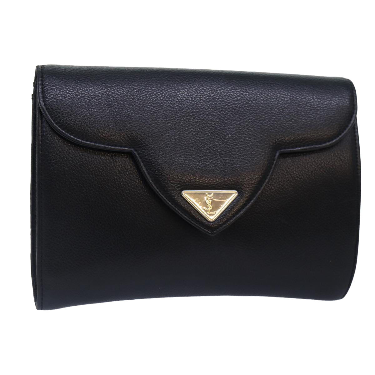 SAINT LAURENT Clutch Bag Leather Black Gold Auth yk15015