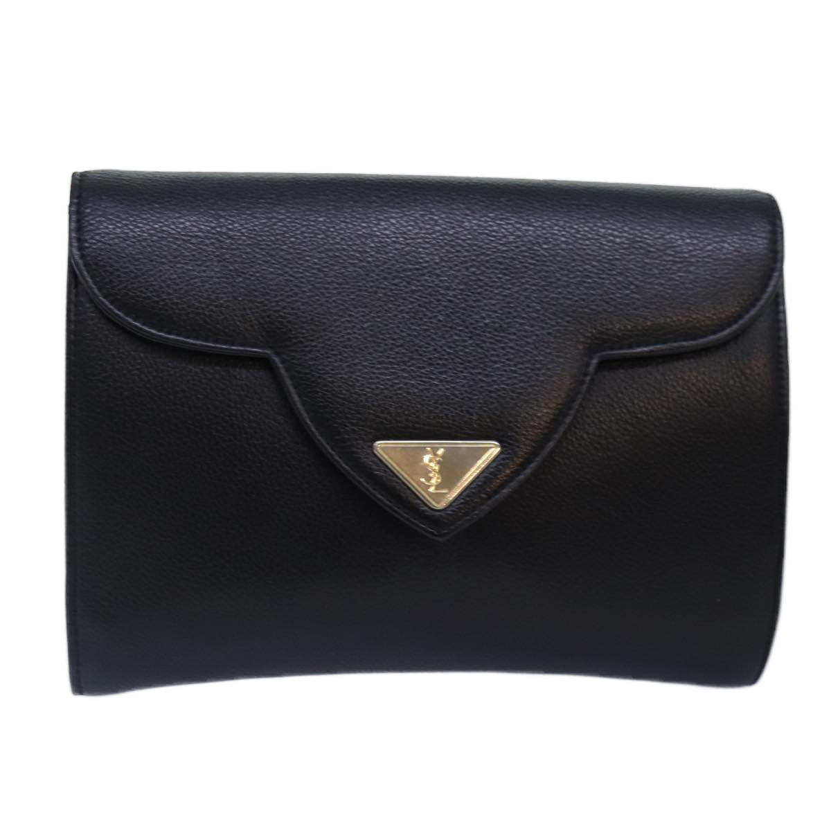 SAINT LAURENT Clutch Bag Leather Black Gold Auth yk15015