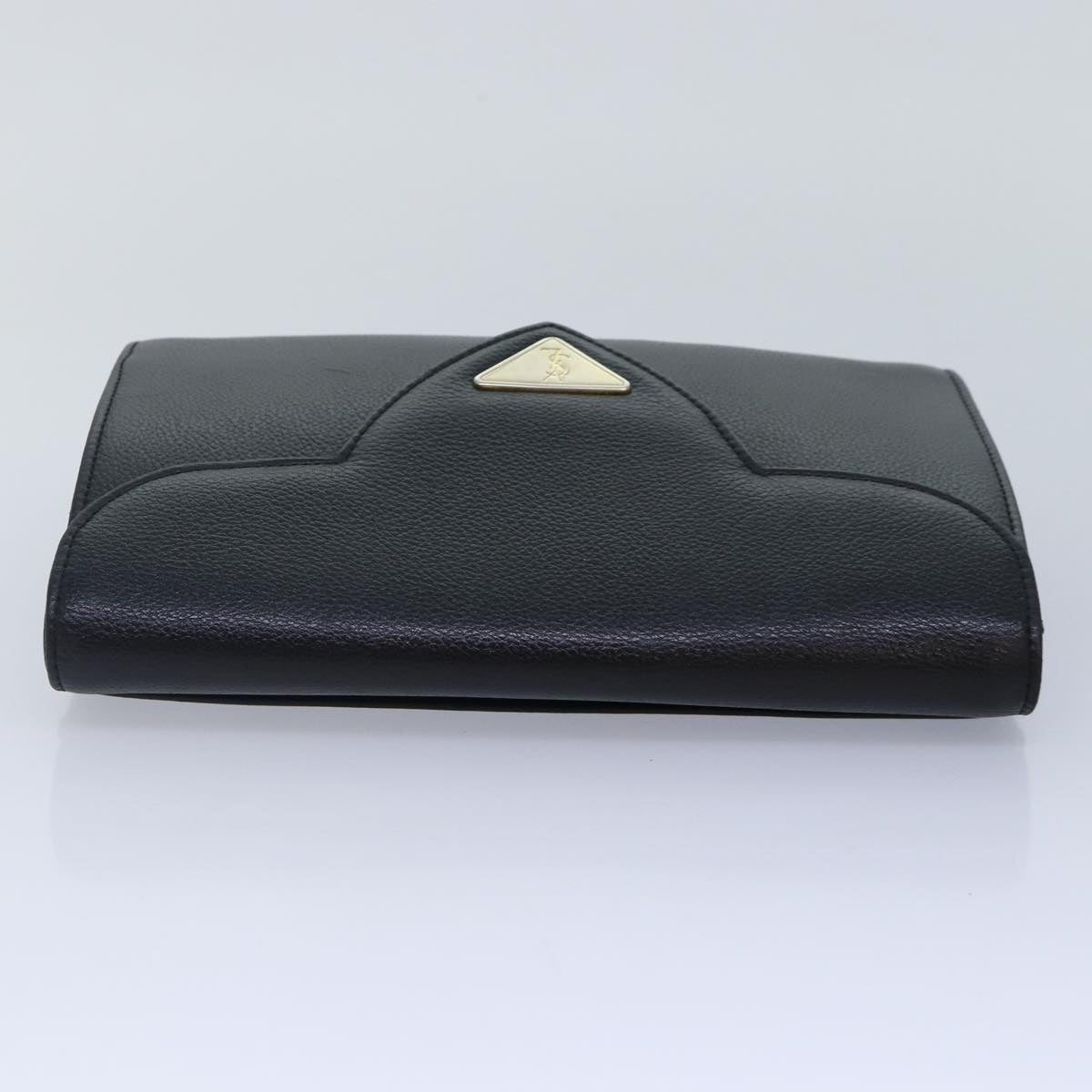 SAINT LAURENT Clutch Bag Leather Black Gold Auth yk15015