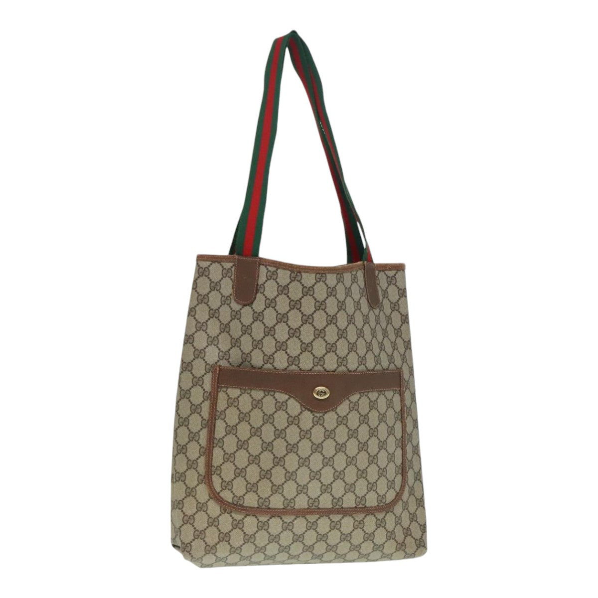 GUCCI GG Supreme Web Sherry Line Tote Bag PVC Beige Red 89 02 003 Auth yk15020