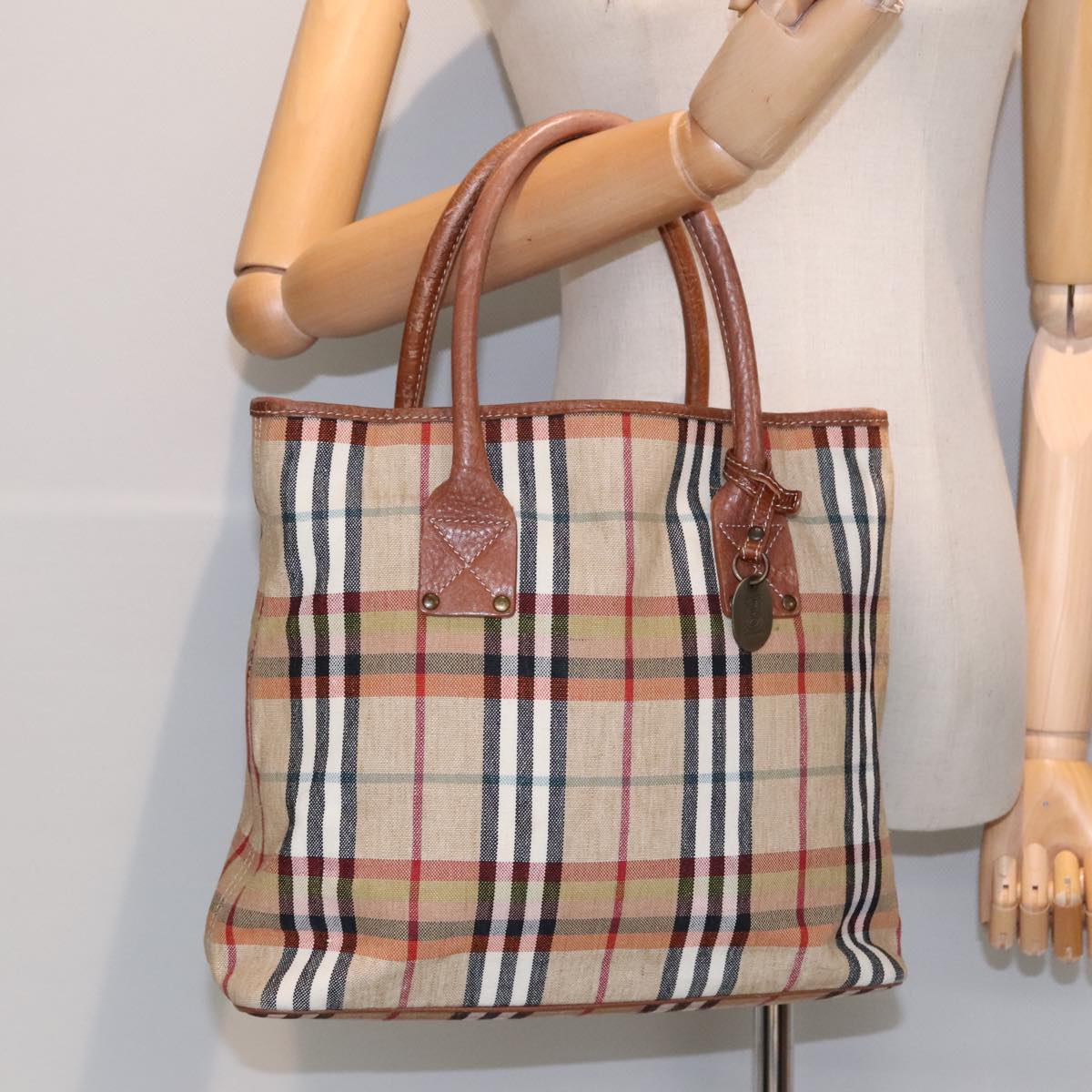 BURBERRY Nova Check Hand Bag Canvas Beige Auth yk15026