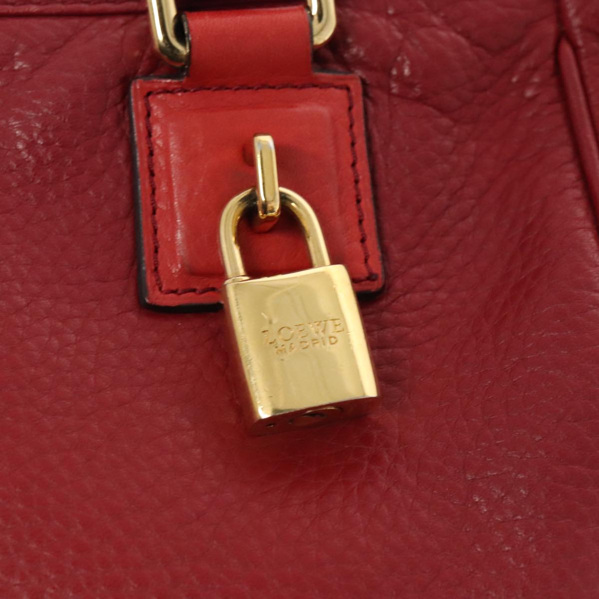 LOEWE Anagram Hand Bag Leather 2way Red Gold Auth yk15033