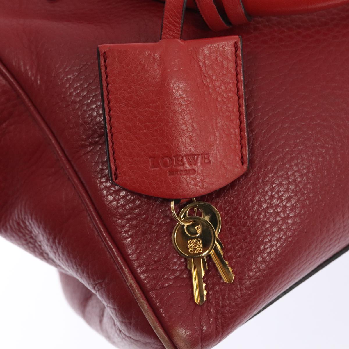 LOEWE Anagram Hand Bag Leather 2way Red Gold Auth yk15033