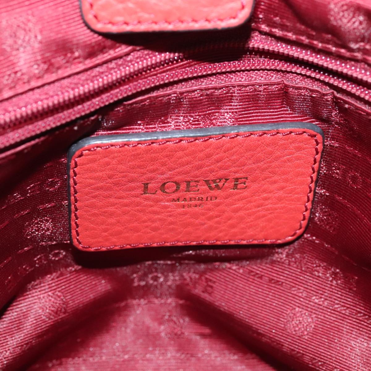 LOEWE Anagram Hand Bag Leather 2way Red Gold Auth yk15033