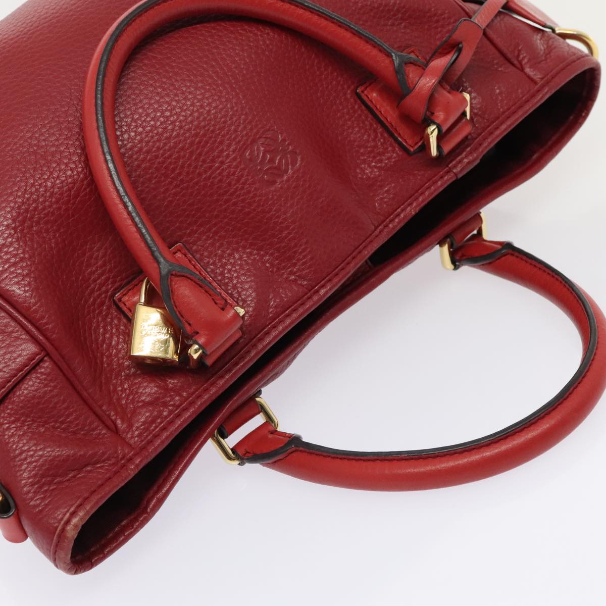 LOEWE Anagram Hand Bag Leather 2way Red Gold Auth yk15033