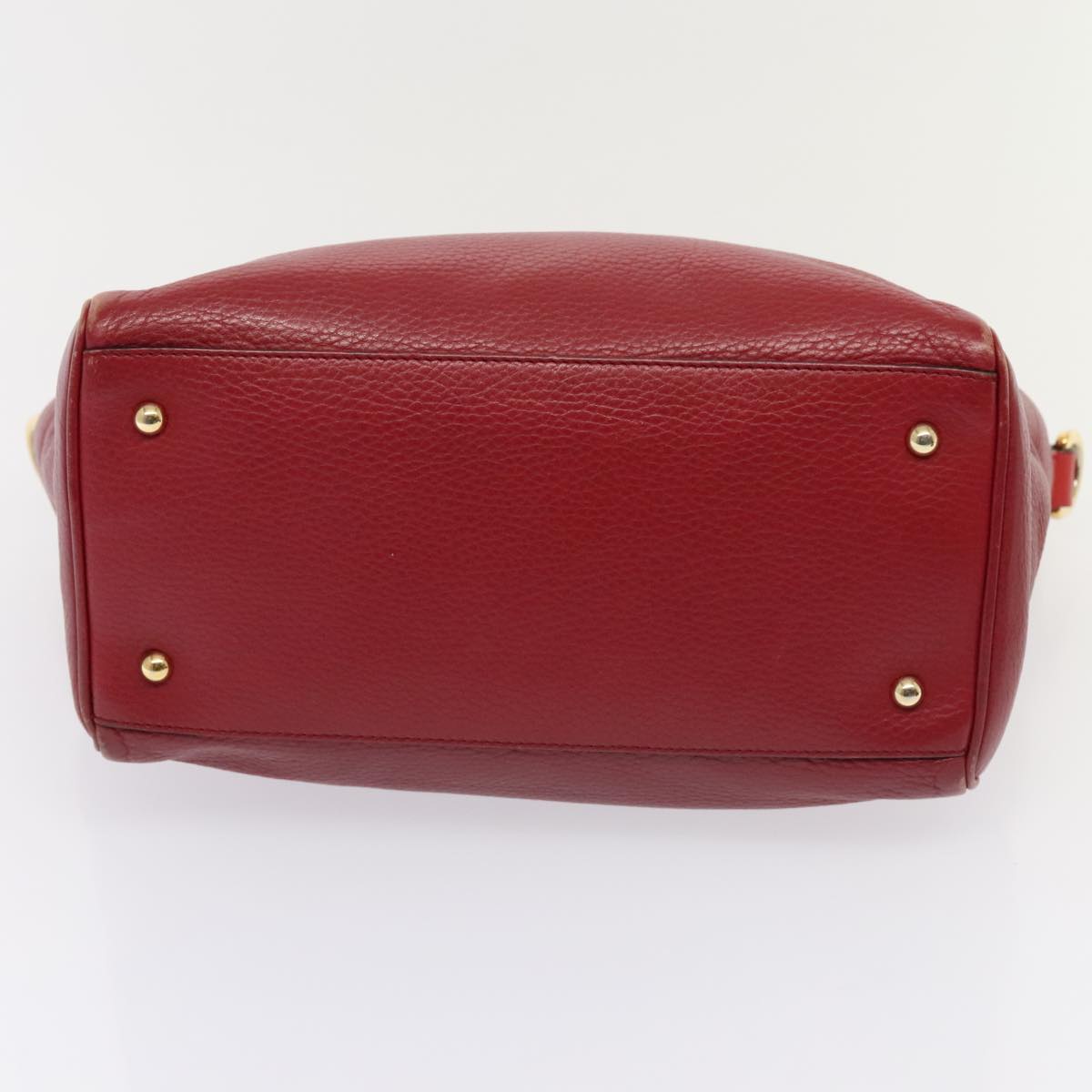 LOEWE Anagram Hand Bag Leather 2way Red Gold Auth yk15033