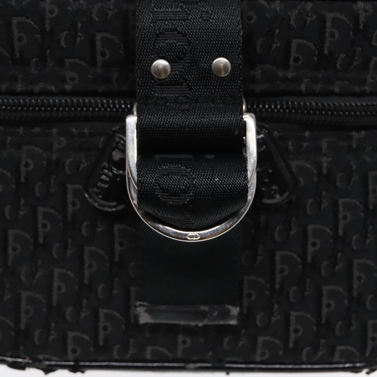 Christian Dior Trotter Canvas Vanity Chain Pouch Black Silver Auth yk15034