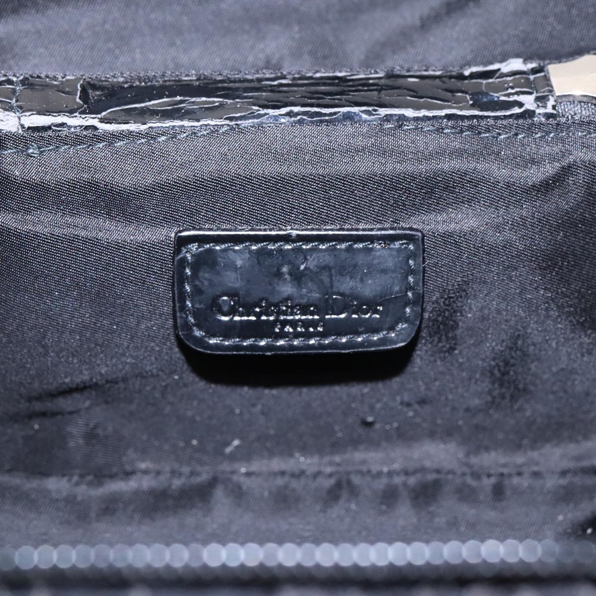 Christian Dior Trotter Canvas Vanity Chain Pouch Black Silver Auth yk15034