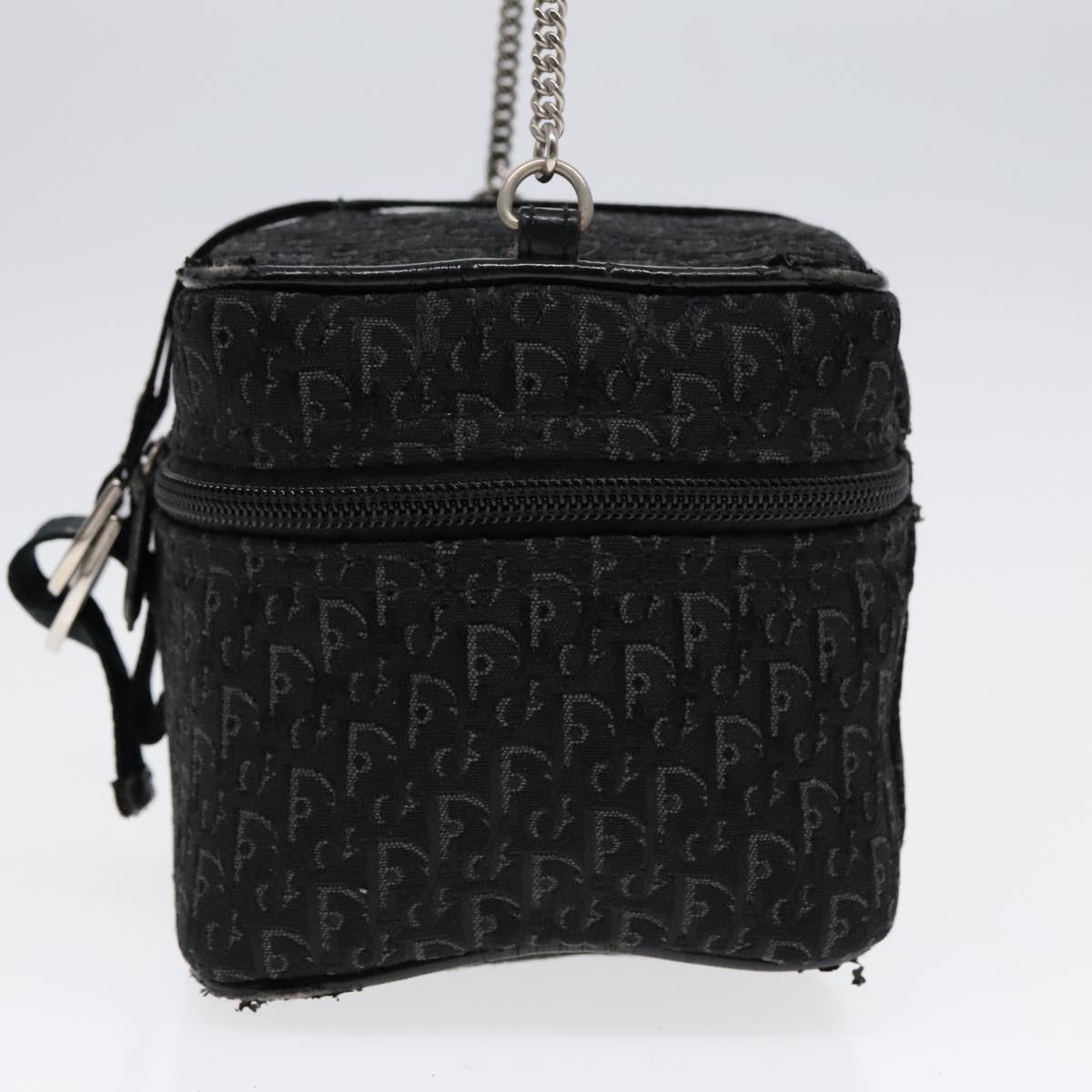 Christian Dior Trotter Canvas Vanity Chain Pouch Black Silver Auth yk15034