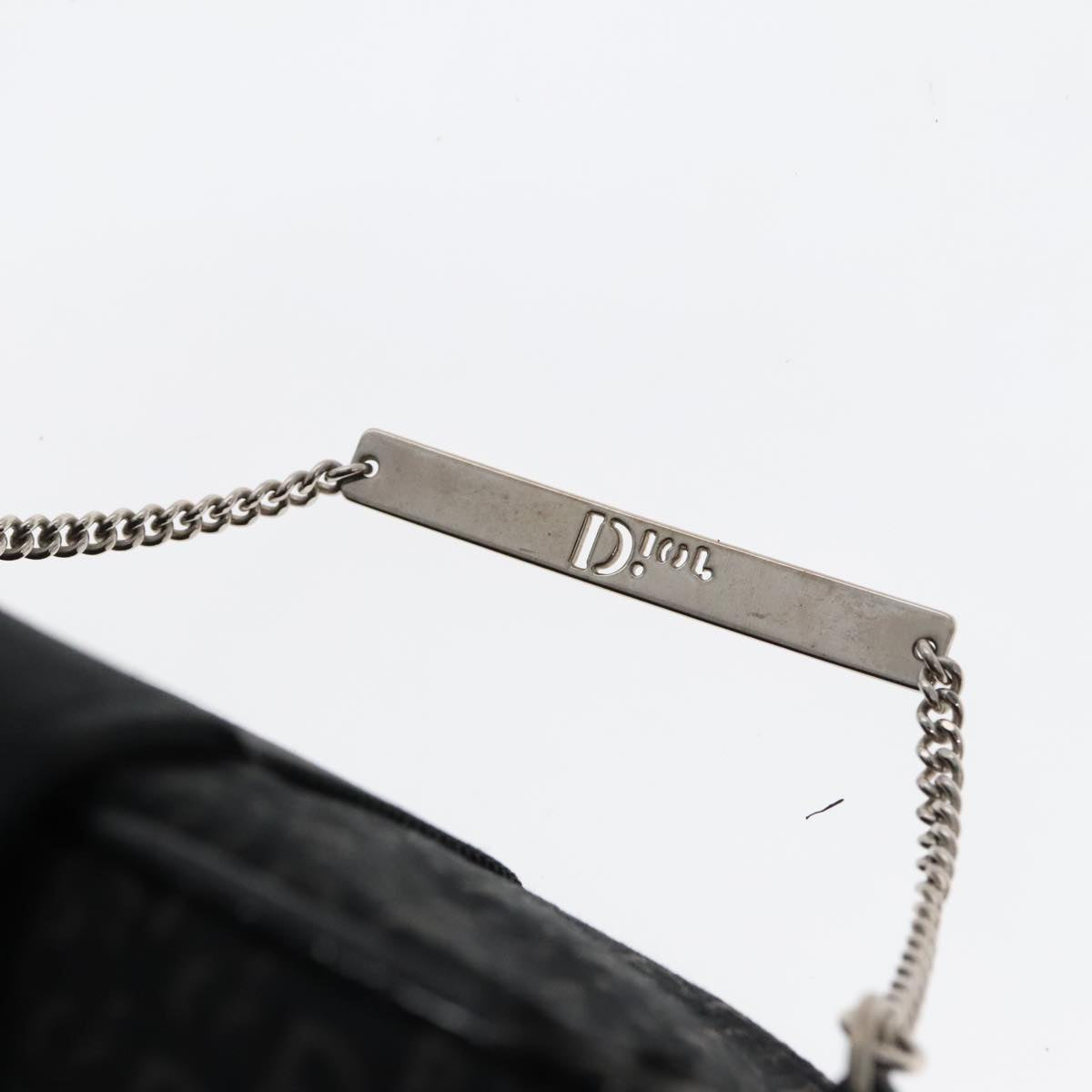 Christian Dior Trotter Canvas Vanity Chain Pouch Black Silver Auth yk15034