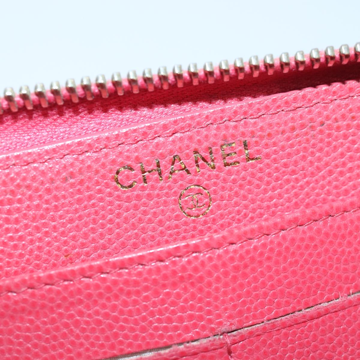 CHANEL Matelasse Long Wallet Caviar Skin Pink Gold CC Auth yk15041