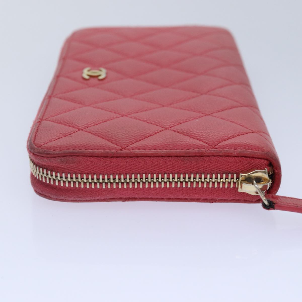 CHANEL Matelasse Long Wallet Caviar Skin Pink Gold CC Auth yk15041