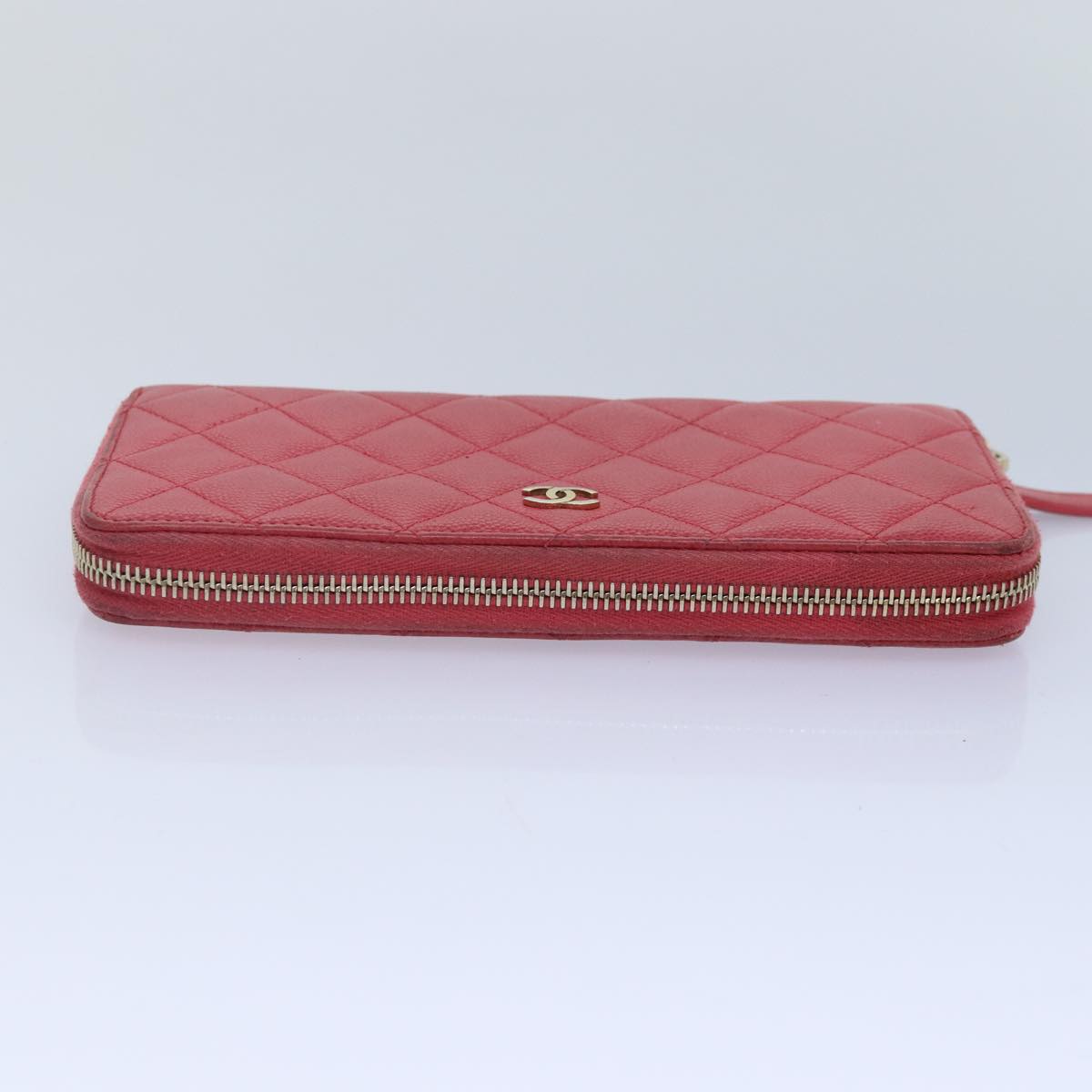 CHANEL Matelasse Long Wallet Caviar Skin Pink Gold CC Auth yk15041