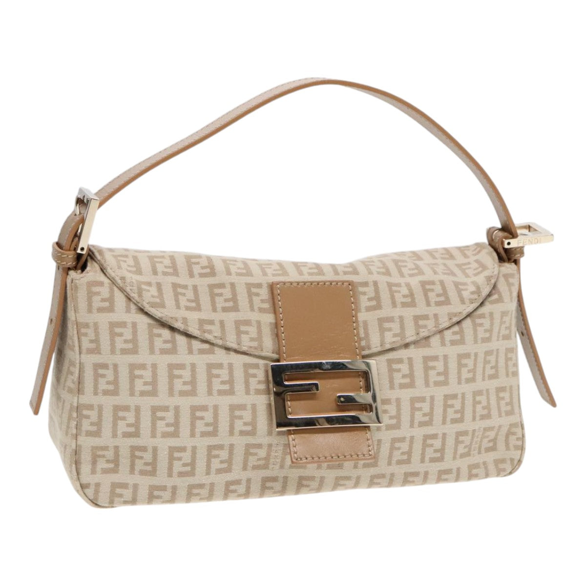 FENDI Zucchino Canvas Mamma Baguette Shoulder Bag Beige Gold Auth yk15046A