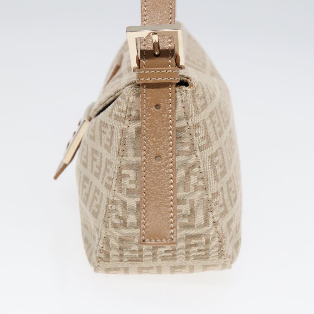 FENDI Zucchino Canvas Mamma Baguette Shoulder Bag Beige Gold Auth yk15046A