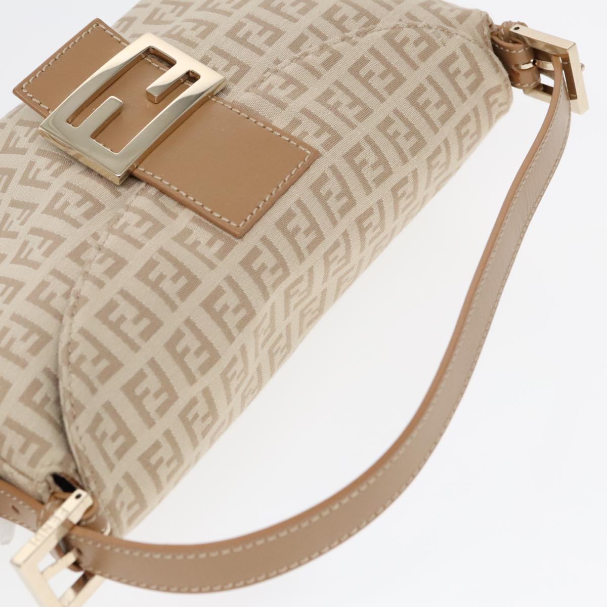 FENDI Zucchino Canvas Mamma Baguette Shoulder Bag Beige Gold Auth yk15046A