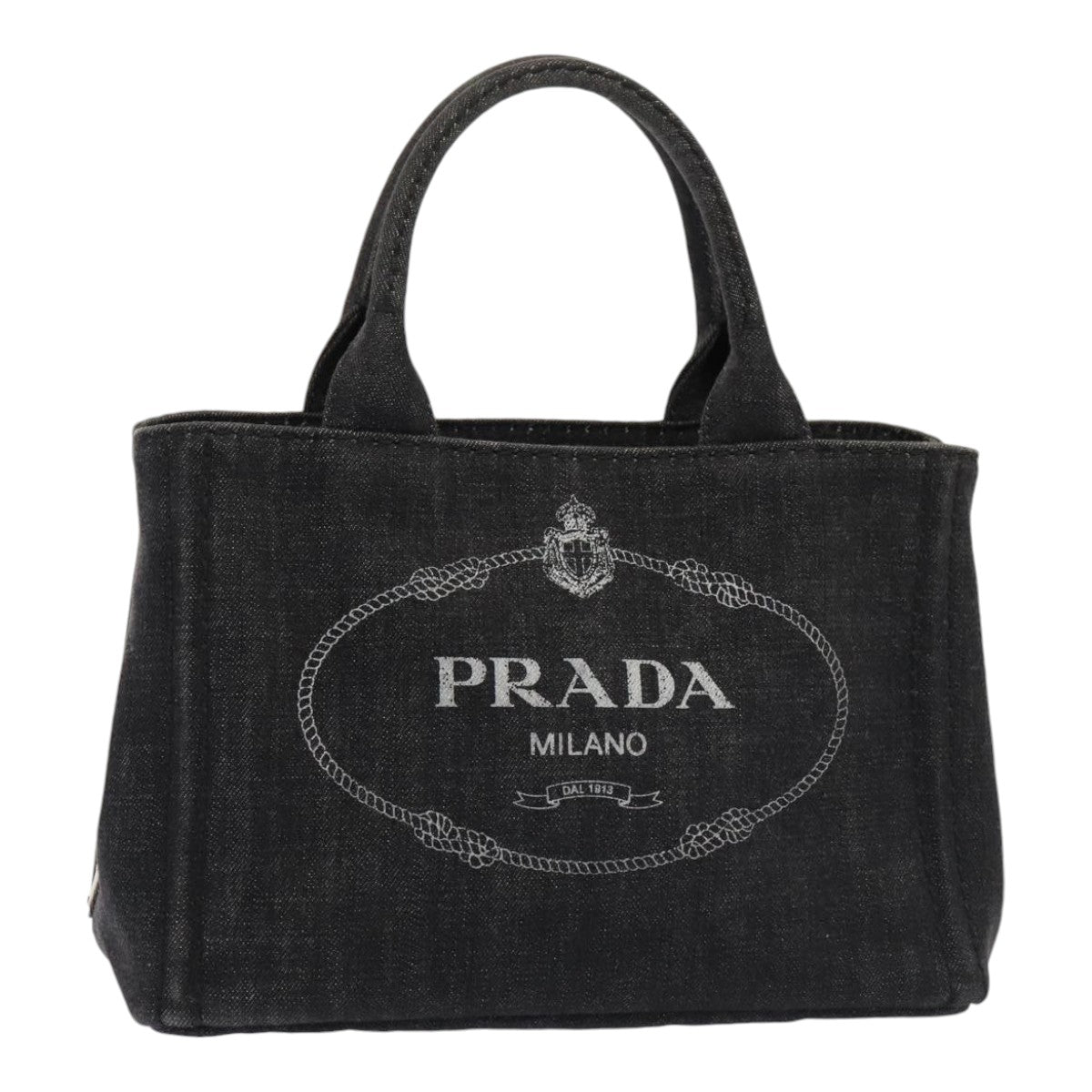 PRADA Canapa PM Hand Bag Denim Black Silver Auth yk15052