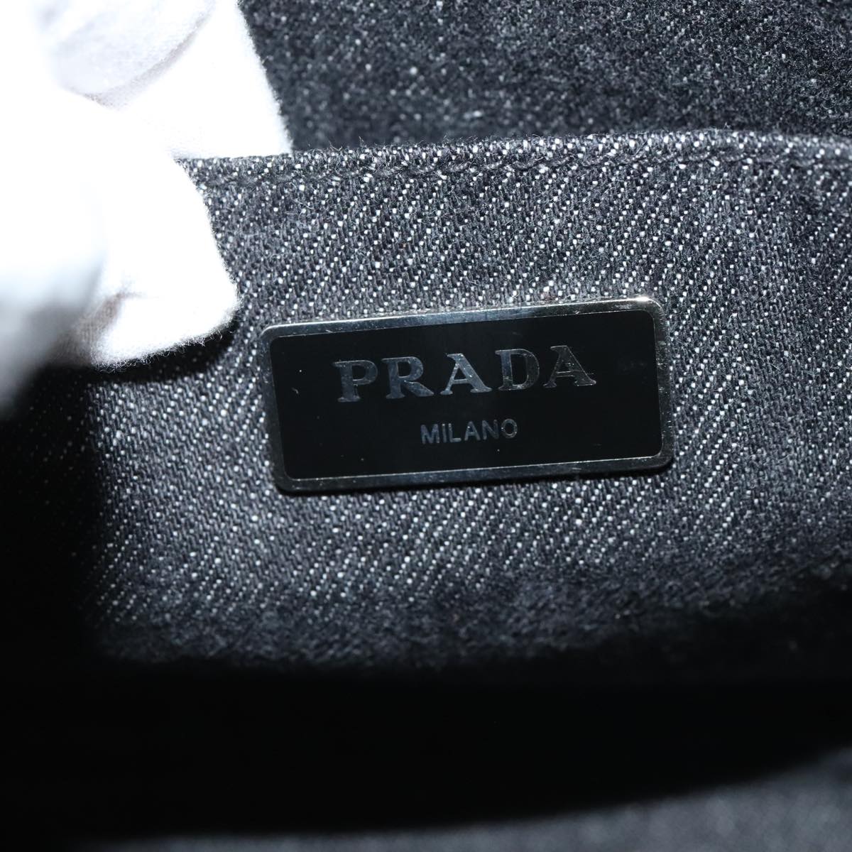 PRADA Canapa PM Hand Bag Denim Black Silver Auth yk15052