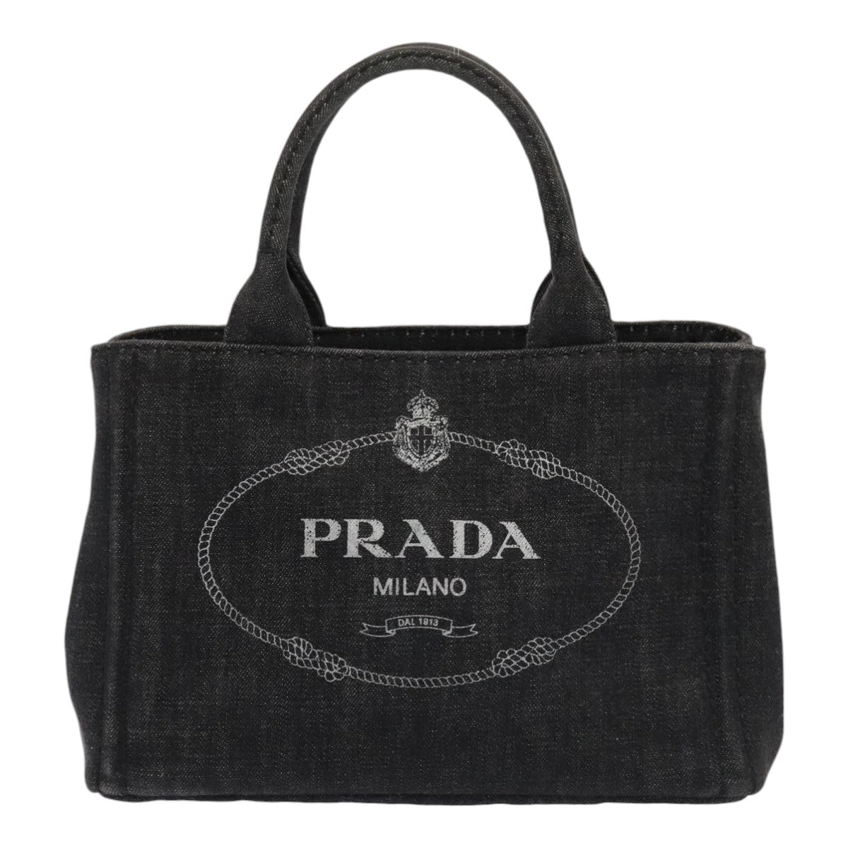 PRADA Canapa PM Hand Bag Denim Black Silver Auth yk15052