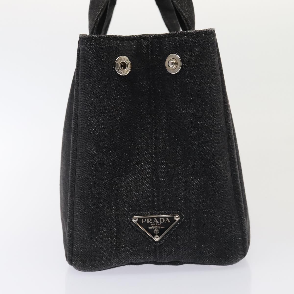 PRADA Canapa PM Hand Bag Denim Black Silver Auth yk15052