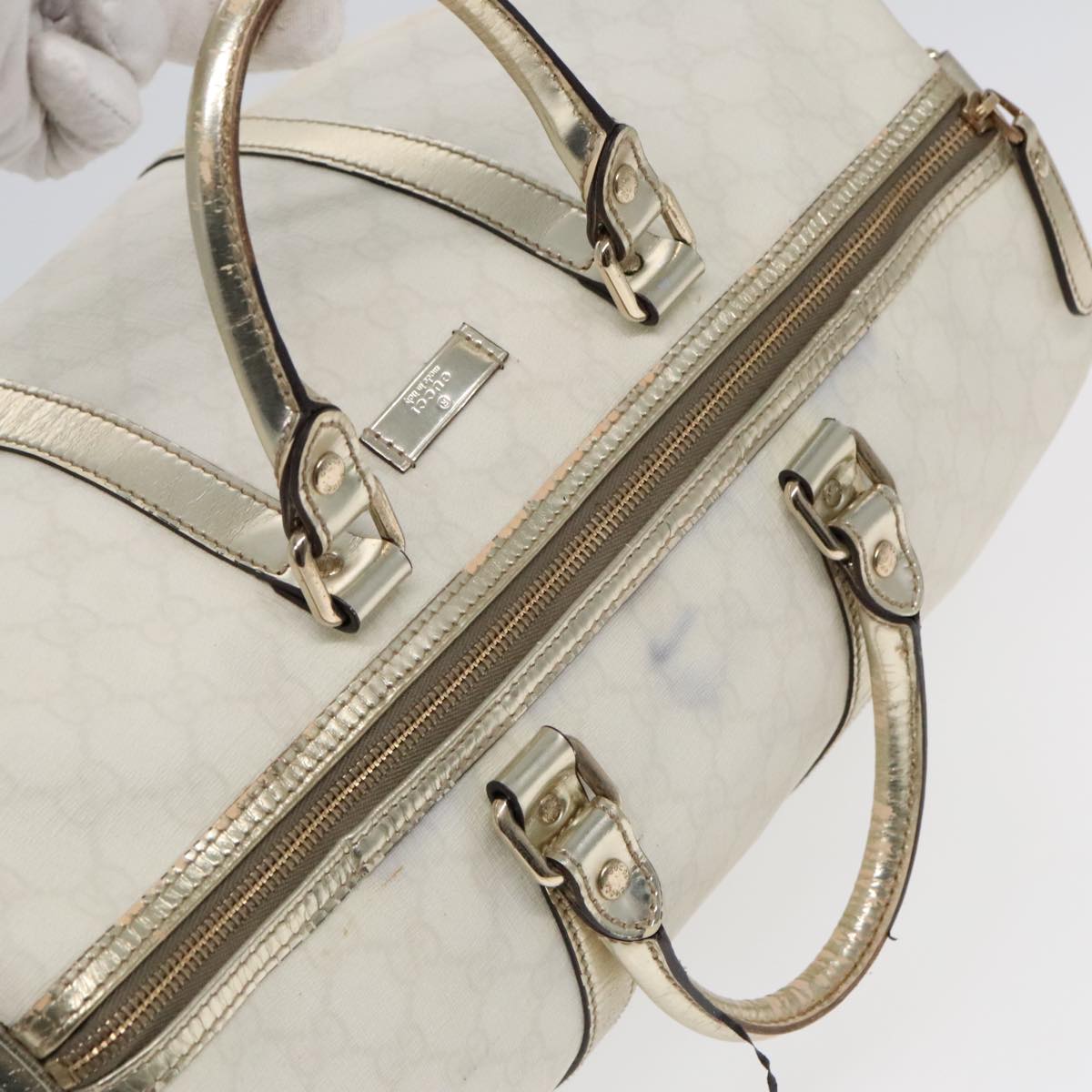 GUCCI GG Supreme Boston Bag PVC Leather Gold Silver 193602 Auth yk15055